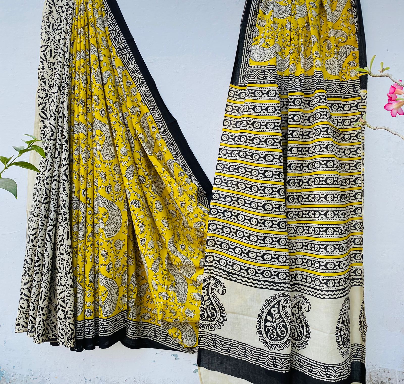 Hand block print soft cotton saree with blouse